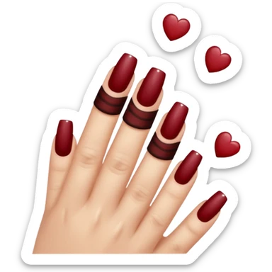 Emoji manucure main beige et nail art sur les ongles de couleur rouge foncé  sticker