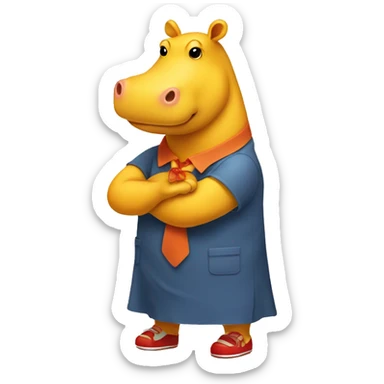 Yellow hippo with Orange dress and red shoes sticker