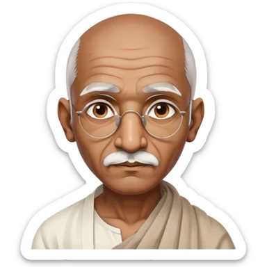 Cinematic Realistic Mahatma Gandhi Portrait Emoji, depicted as a humble, wise leader in simple attire with a serene determined expression, rendered with soft textures and warm natural lighting that captures his peaceful yet resolute spirit. sticker