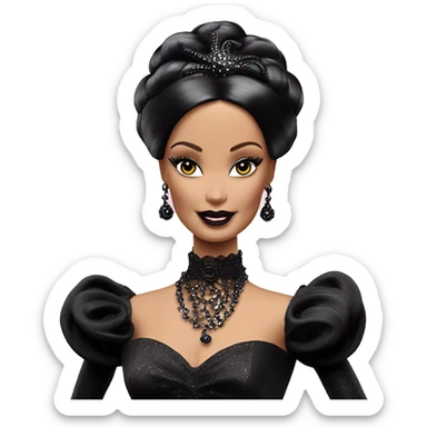 1899 Victorian Debut Barbie CC,Morticia Addams,modeling, sparkling black octopus dress  sticker