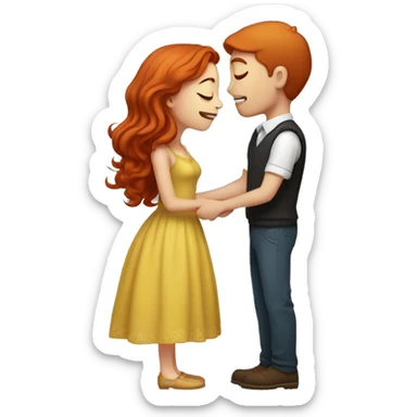 a short redhead girl and a tall guy kissing sticker