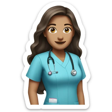 Nurse, woman, long brunette hair, pink scrubs sticker
