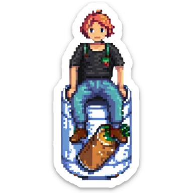 man sitting on a can, can bursting sticker