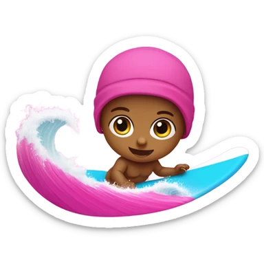 Newborn baby surfing on a hot pink ocean wave  sticker