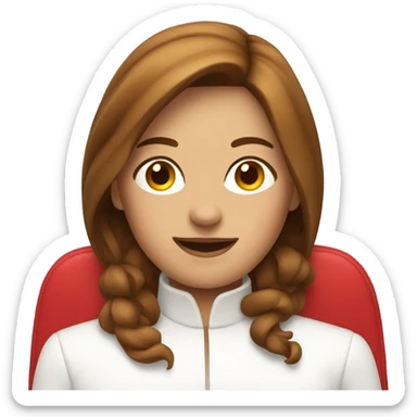 Lady in white car with red seats brown hair sticker