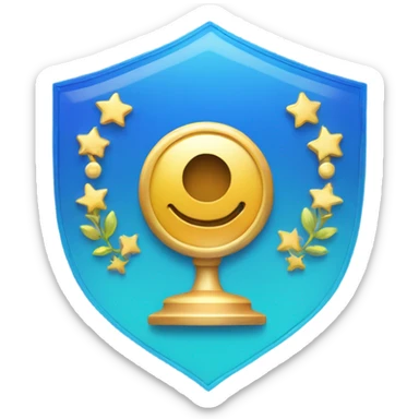 An elegant badge icon shaped like a news banner, with a gradient blue background, subtle sparkles, and a small microphone symbol to represent a fresh start for new members sticker