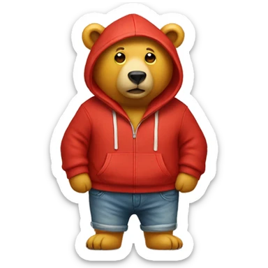 Yellow bear wearing red hoodie no pants sticker