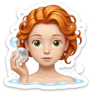 Ginger girl hair up washing hair soapy bubbles sticker