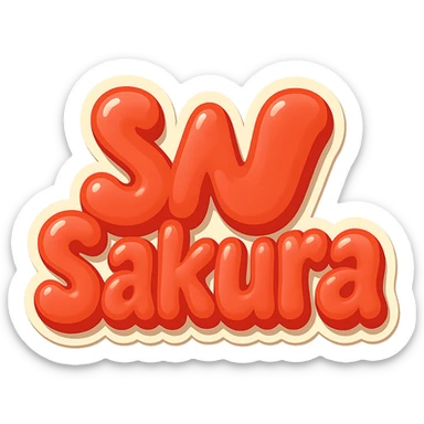 Make the word 'Sakura' even larger than the letter 'W' in the same extra puffy, red bubble letter style, whimsical and lighthearted, with a transparent background. sticker