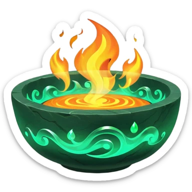 Enchanted emerald big fire rising from a flat stone bowl sticker