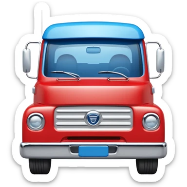 3D red truck emoji, glossy and cute, front view, with a blue plate showing white "TIR" on the front. No brand logos. High quality, simple and clean. sticker
