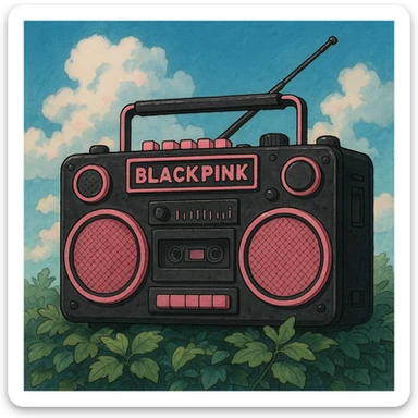 BLACKPINK-inspired object, black and pink colors, whimsical and detailed animation-inspired look sticker