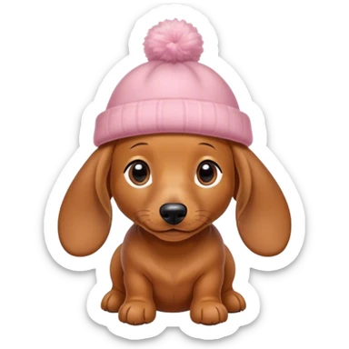 Small and tiny dachshund in cozy shoes and little pretty hat. sticker