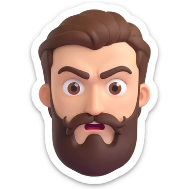 19-year-old man with early stage beard and mustache, angry expression sticker