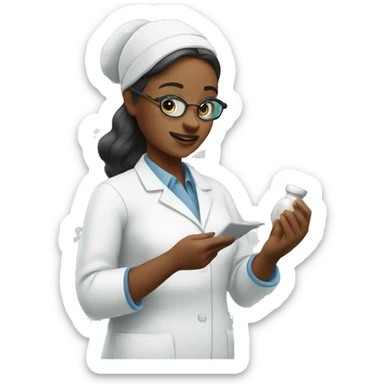 woman pharmacist making a medicine sticker