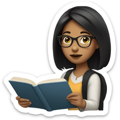 girl with black hair and glasses reading  sticker