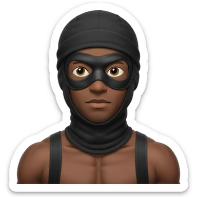 smug muscular african male black ski mask wearing guy with no top. wears a full ski mask with only eyes revealed sticker
