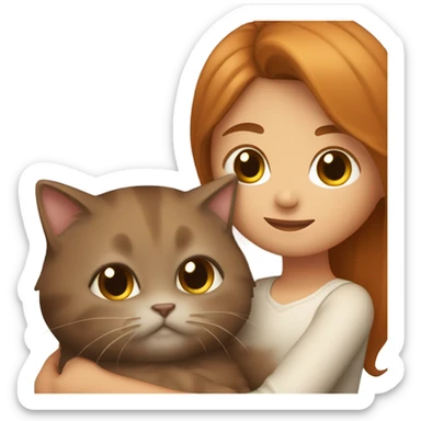 Girl with ombere hair color hugging a brown scottish cat sticker