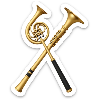 Create a sophisticated and elegant emoji that represents orchestration and arrangement. The design should feature a conductor’s baton, musical notes, and a symphonic score, symbolizing the process of arranging and orchestrating music. Incorporate instruments like a violin, trumpet, and piano keys subtly in the background, representing different sections of the orchestra. Use classical and refined colors such as gold, deep red, and black to evoke the grandeur and precision of orchestration. The background should be transparent. sticker