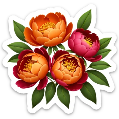 Peonies in orange and red bouquet  sticker