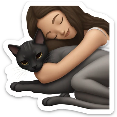 Black sphinx kitty sleeping on brunette white girl's lap sticker