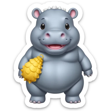 a full body of cute hippo with puffer sticker