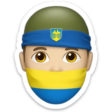 ukrainian soldier face in a mask with a ukrainian flag on the backgroun sticker