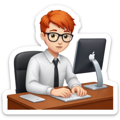 Redhead college programmer boy sitting at a desk sticker