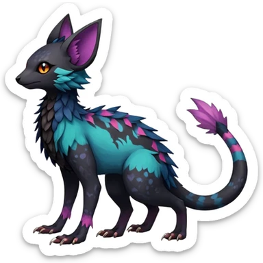 Rare realistic exotic edgy dark gothic gloomy epic pretty beautiful handsome gorgeous aesthetic colorful vibrant Vernid-Trico-species-Fakemon-creature by LiLaiRa, 4 legs, 1 tail, random markings, (full body) sticker