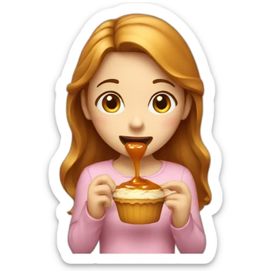 Girl eating a caramel sticker