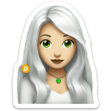 Face witch with bitcoin, cute, white skin, white long hair, green eyes  sticker