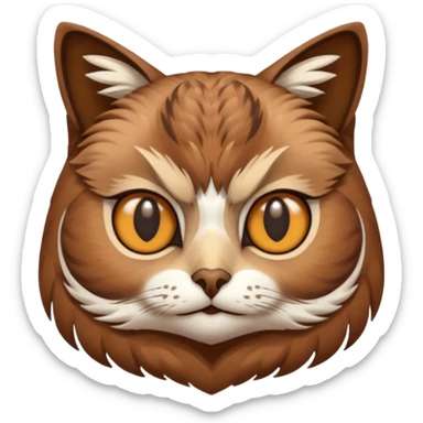 An cats head with a brown on top of the head of the cat the cats head infused with an white owls body with brown wings sticker