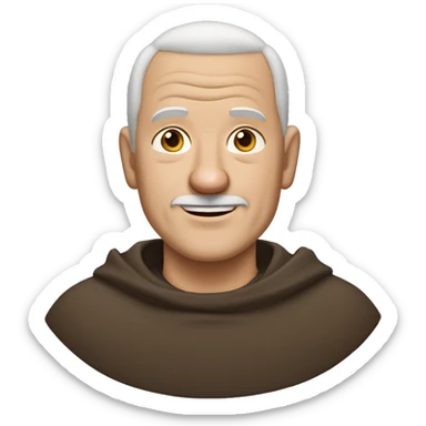 A middle-aged white male friar with a grizzled appearance, buzz cut, no facial hair, and a square jaw. sticker