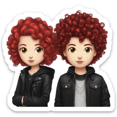 curly hair goth boy and red hair hello kitty girl couple  sticker