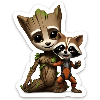 baby groot and rocket racoon sticker