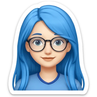 girl, long blue hair, glasses sticker