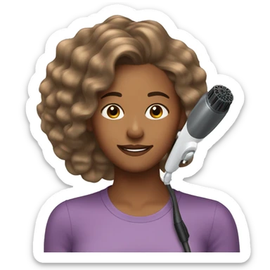 Girl blow drying hair, light brown skin, big 90s hair sticker