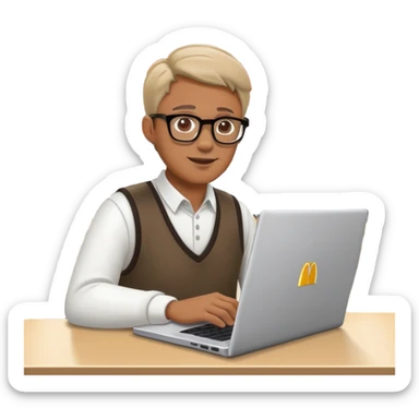 man on laptop in mc donalds restaurant background sticker