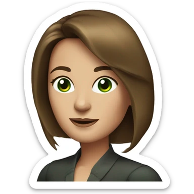 Distinguished woman with green eyes, strainght mid-length brown hair, in her 40's sticker