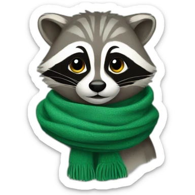 Raccoon in a green scarf sticker