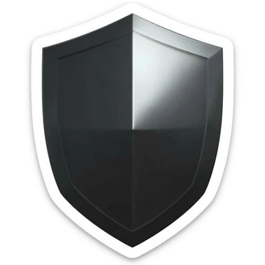 Minimalist 3D emoji based on: a stylized, geometric shield made of heavy, matte black steel with polished chrome facets. Sharp, severe edges. Studio lighting, pure white background. sticker