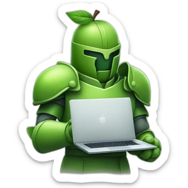 green apple knight, holding laptop sticker