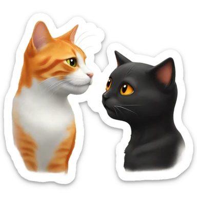 Orange cat and black cat kissing sticker