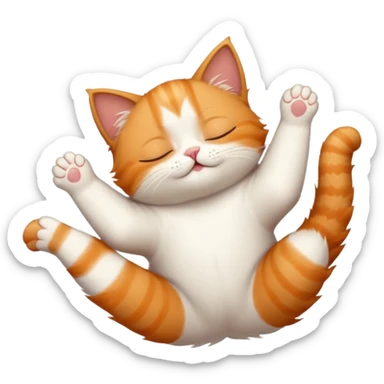 ginger and white small cat in funny positions upside down with eyes closed sticker