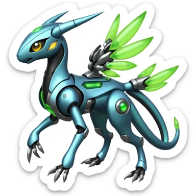  Exotic Organic Mechanical Futuristic Cyborg-Cyber-Meloetta-Zygarde-Zeraora-Protogen-Palkia-hybrid-fusion-Fakémon-creature, full body sticker