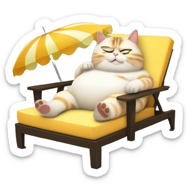 Fat cat sun bathing on a lounge chair with a pina colada sticker