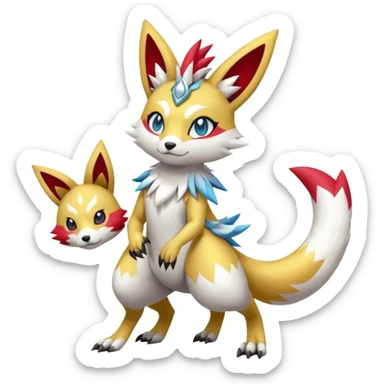 WereGarurumon-Lumine-Meloetta-Renamon-Zangoose-fusion-hybrid-creature (full body) sticker