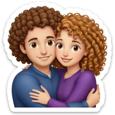 couple hug with warm smiles but girl is Curly sticker