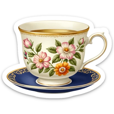 antique floral teacup sticker