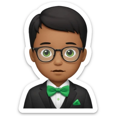 baby boy black hair in suit, with green bow, wearing glasses sticker